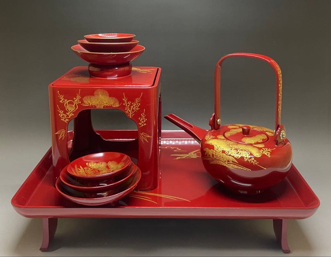 輪島塗　お屠蘇セット　高級　木製　布張 　y3103