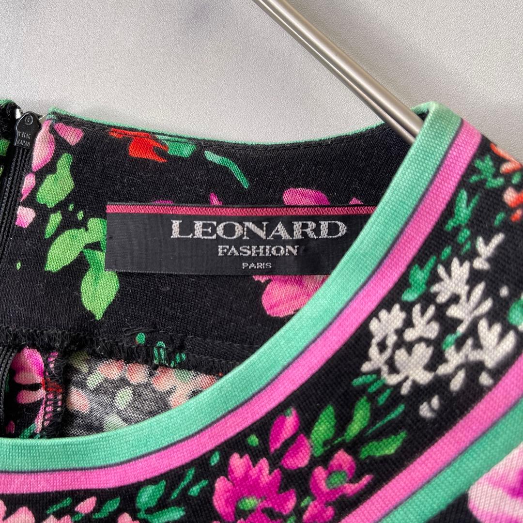 極美品✨ レオナール カットソー トリム ストレッチ バラ 花 シルクウール M