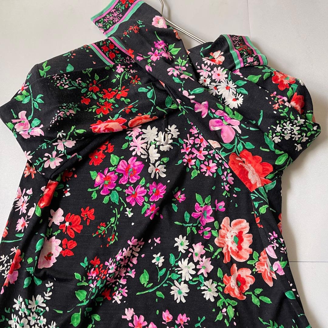 極美品✨ レオナール カットソー トリム ストレッチ バラ 花 シルクウール M