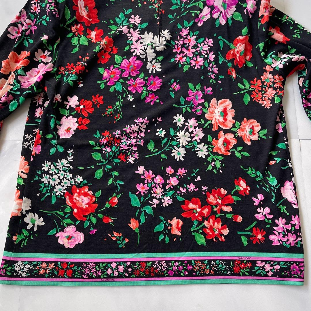 極美品✨ レオナール カットソー トリム ストレッチ バラ 花 シルクウール M