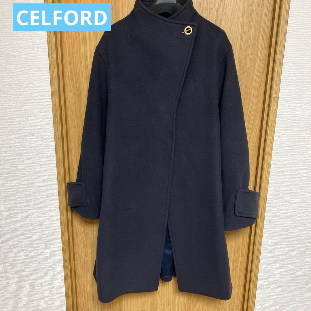 セルフォード　スタンドカラーネイビーチェスターコート38