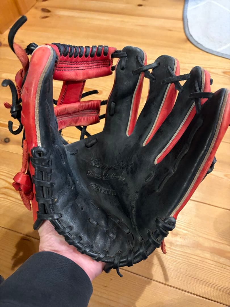 赤 軟式グローブ レザー製