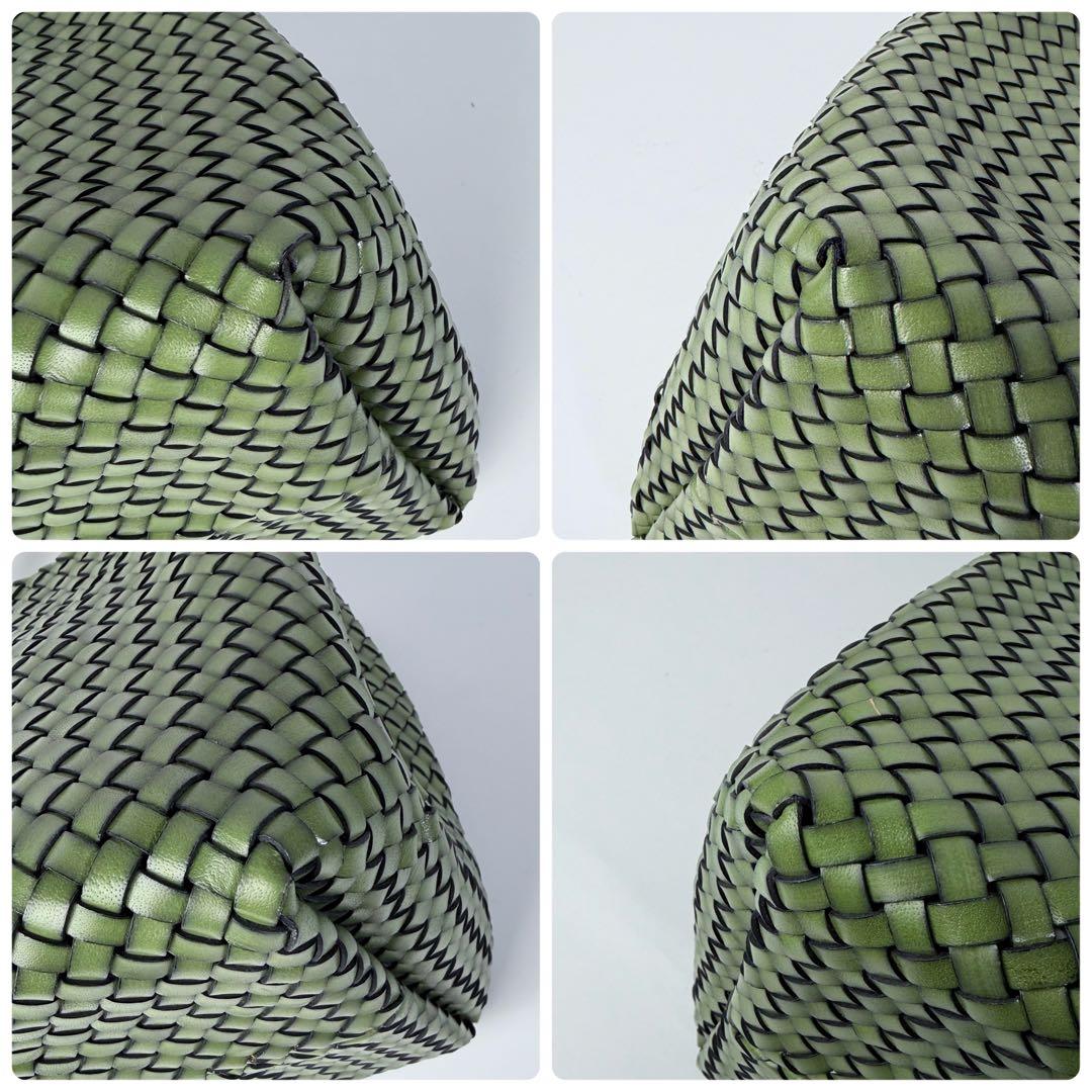 よし HIROFU メッシュトートバッグ プレッツアレザー グリーン