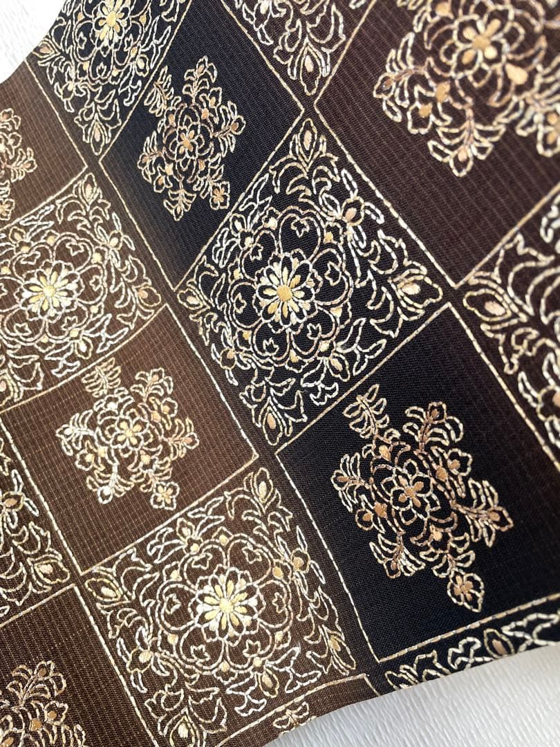 洒落袋帯 大人モダンな総刺繍袋帯 正絹◇ブラウン×ブラック