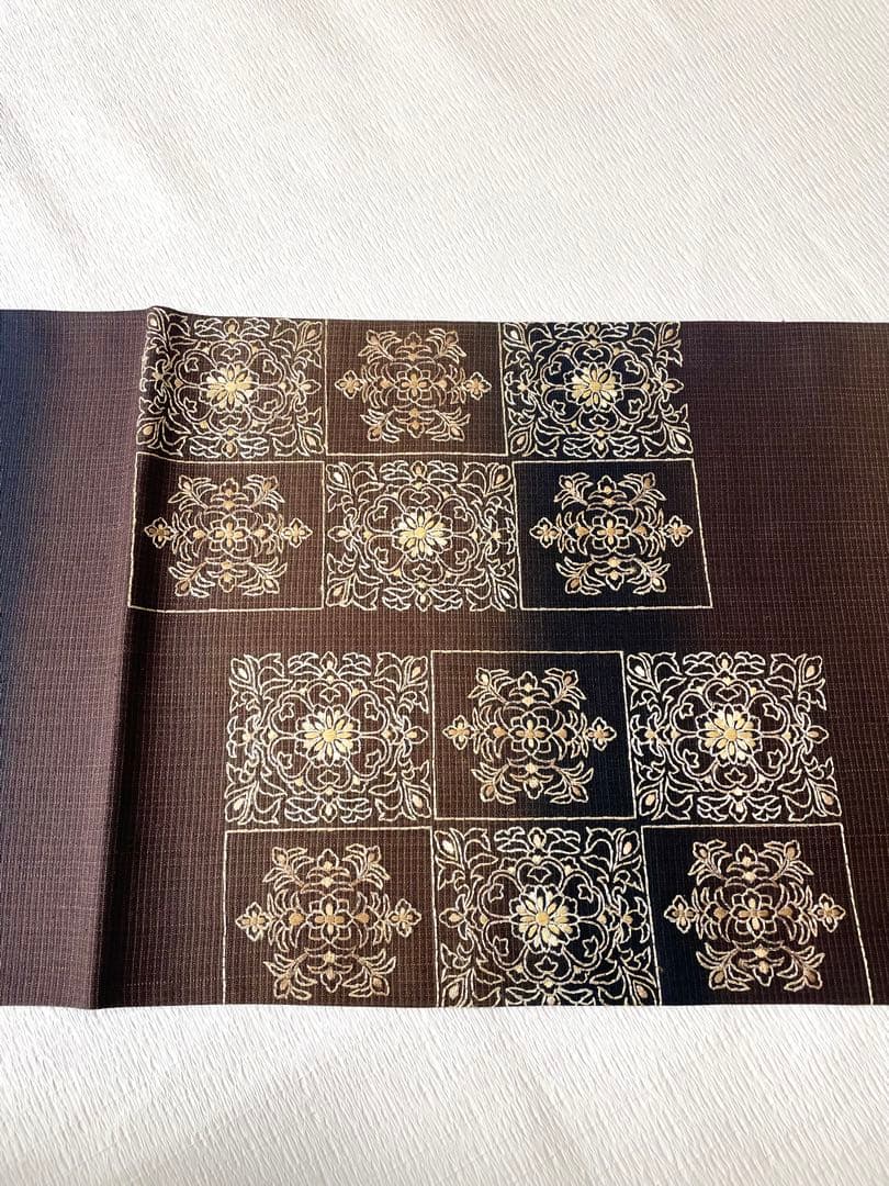 洒落袋帯 大人モダンな総刺繍袋帯 正絹◇ブラウン×ブラック