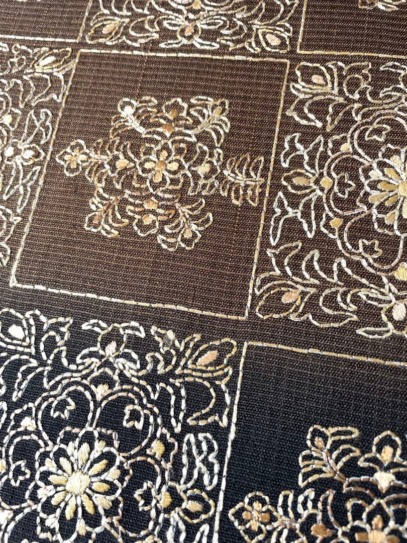 洒落袋帯 大人モダンな総刺繍袋帯 正絹◇ブラウン×ブラック