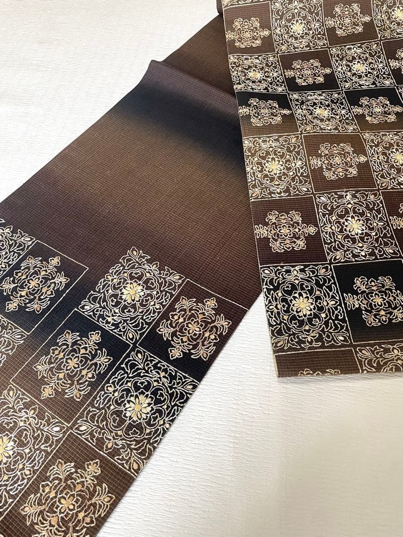 洒落袋帯 大人モダンな総刺繍袋帯 正絹◇ブラウン×ブラック