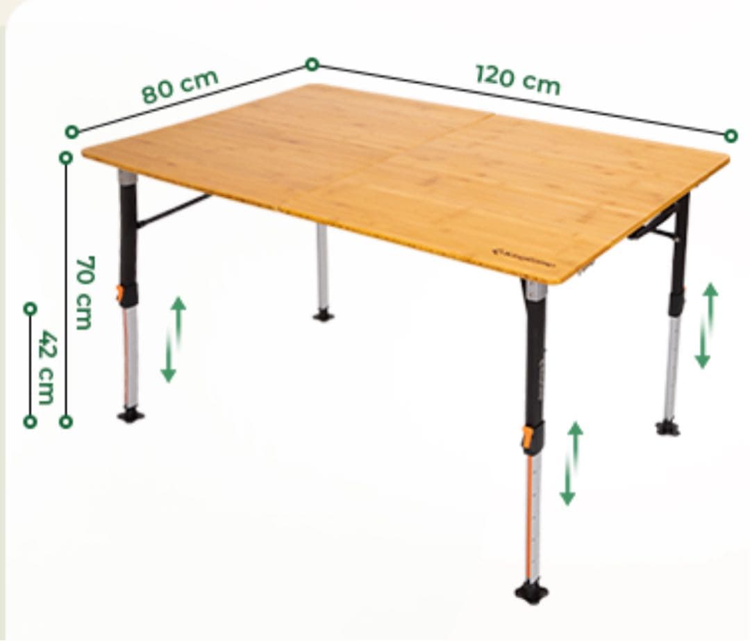 KingCamp 折りたたみテーブル 竹製 120×80 高さ調整 キャンプ