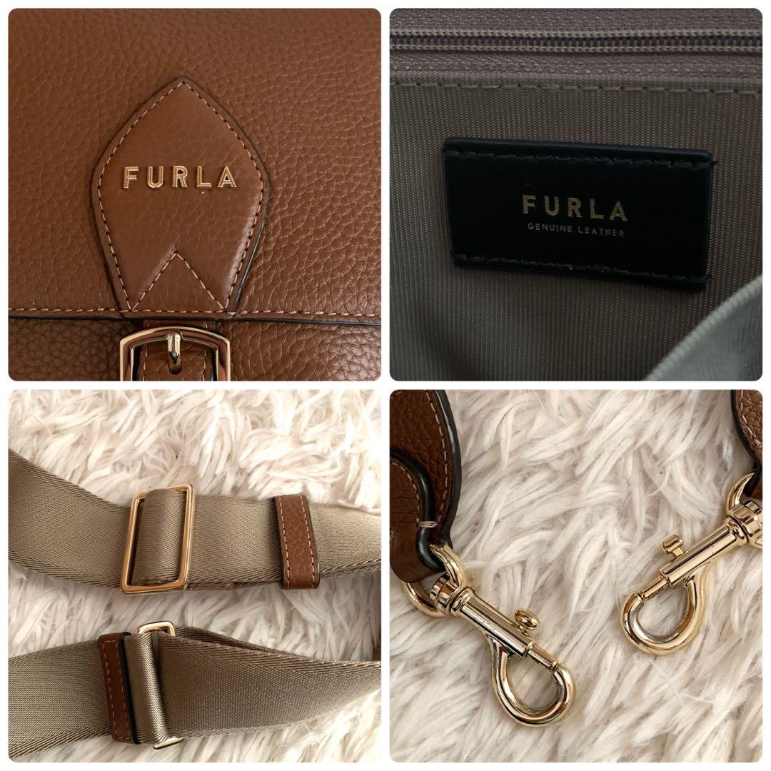 極美品✨フルラ ウラニア ショルダーバッグ レザー 現行 レア ロゴ キャメル