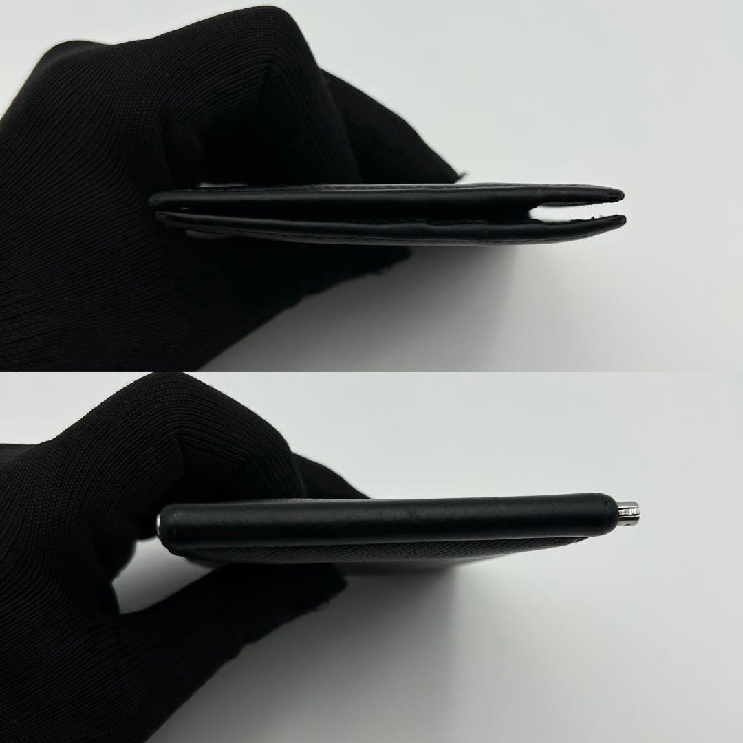 PRADA マネークリップ 折り財布 二つ折り ロゴ サフィファーノレザー 黒