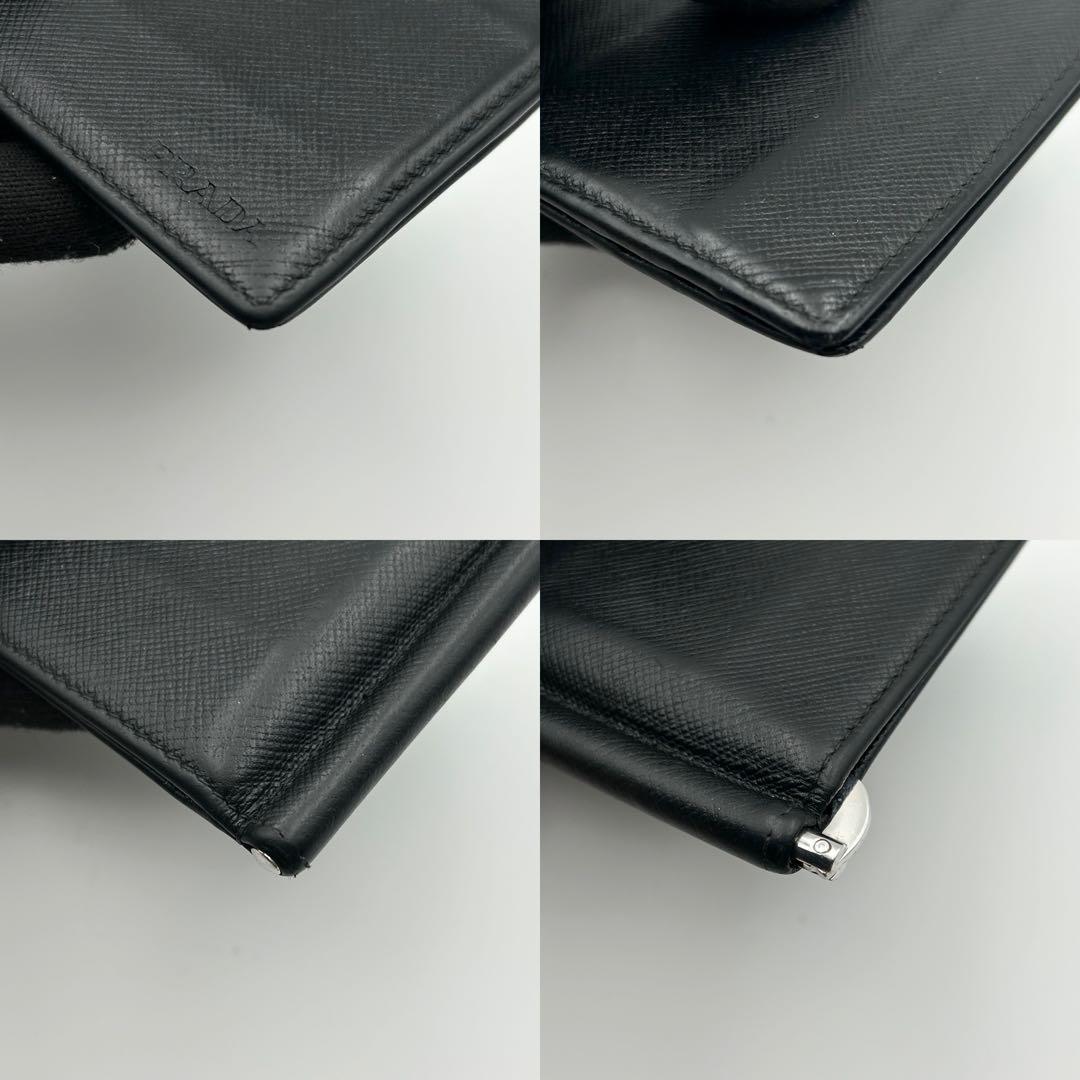 PRADA マネークリップ 折り財布 二つ折り ロゴ サフィファーノレザー 黒