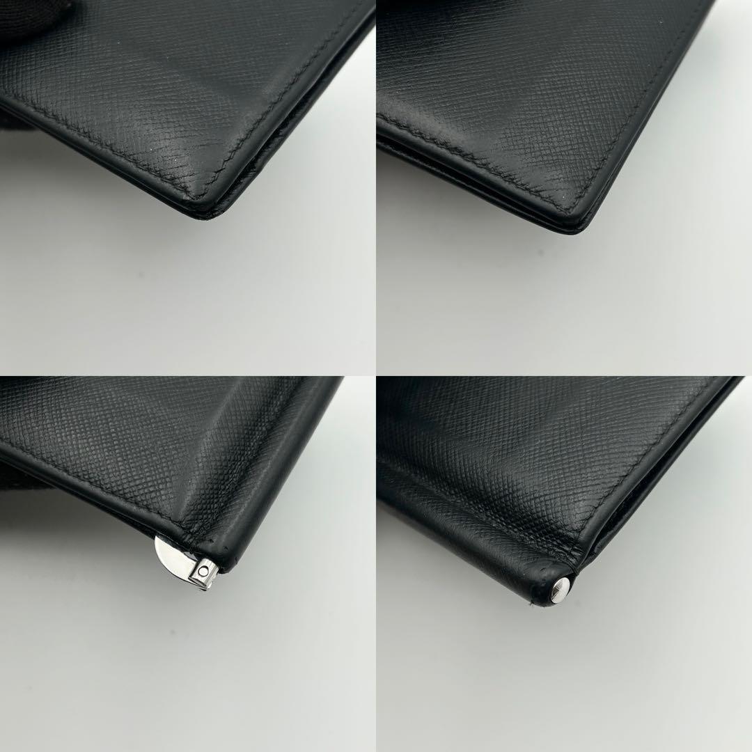 PRADA マネークリップ 折り財布 二つ折り ロゴ サフィファーノレザー 黒