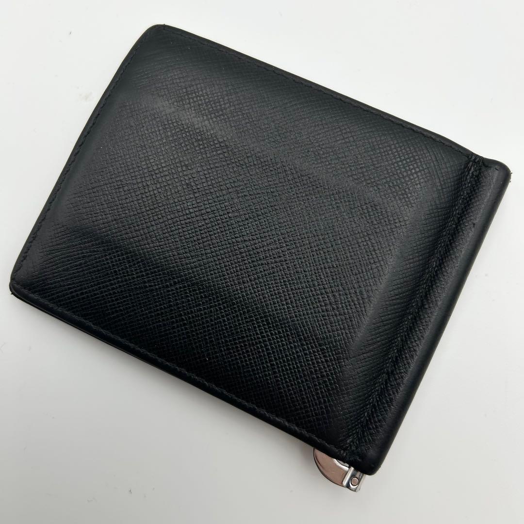 PRADA マネークリップ 折り財布 二つ折り ロゴ サフィファーノレザー 黒