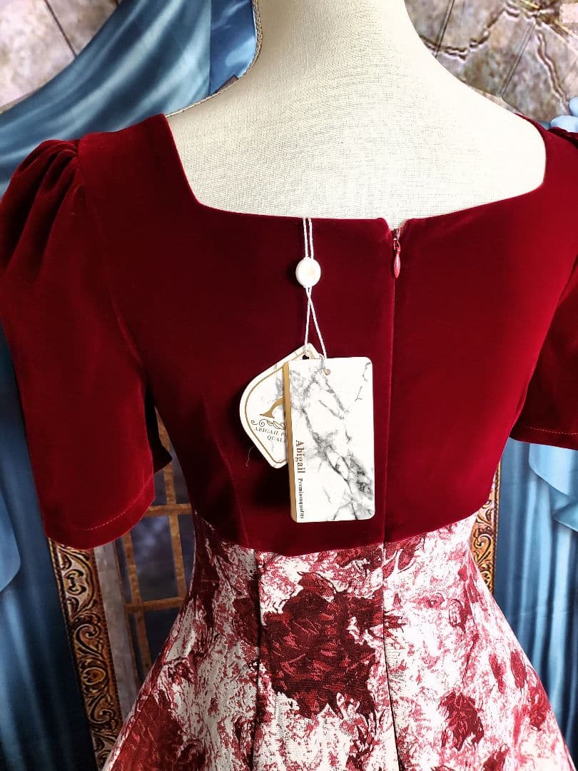 M【新品インポートセレクト】ベロアジャガードクラシカルドレス冬ドレス赤 演奏会