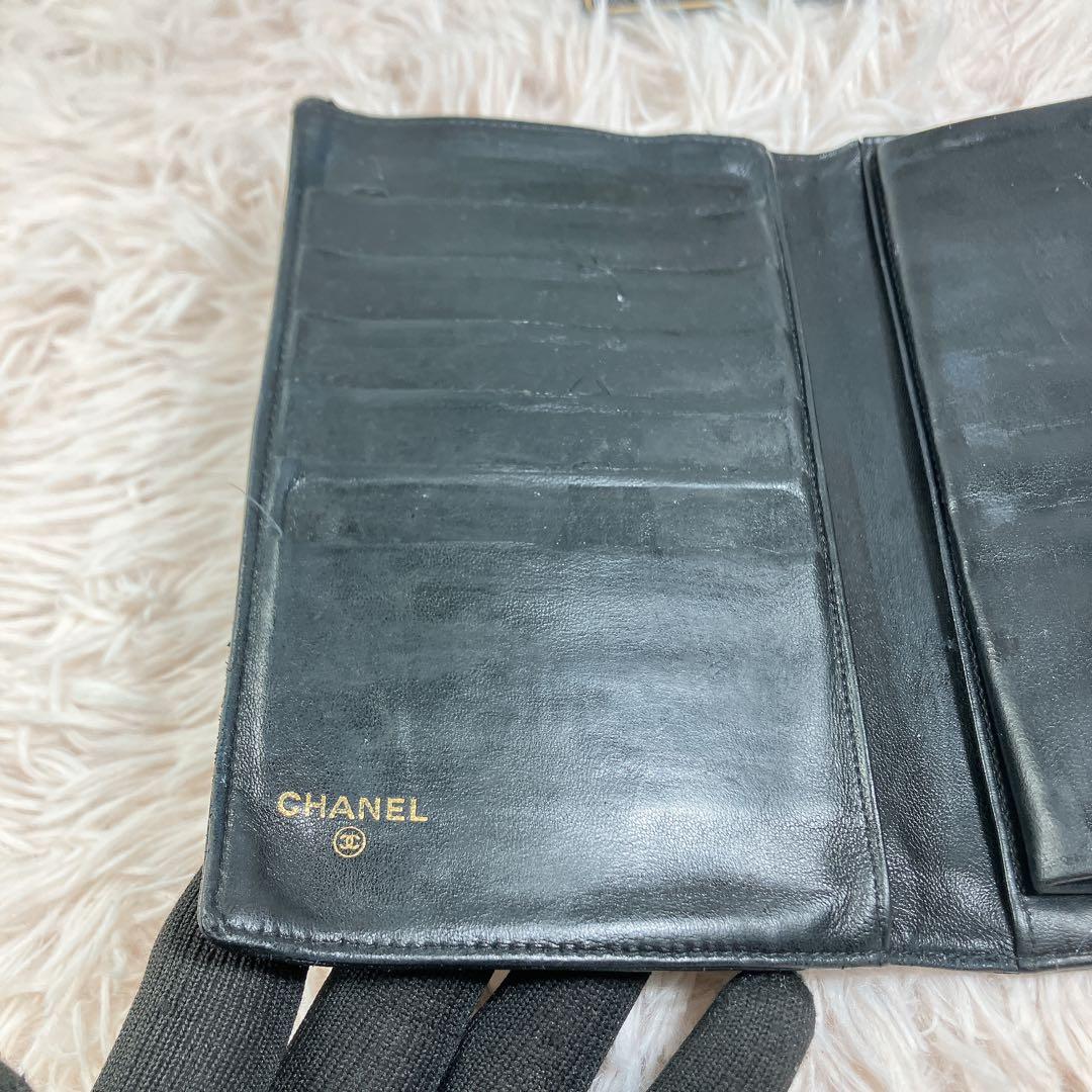 CHANEL ラムスキン ココマーク がま口 長財布 ギャランティカード 黒