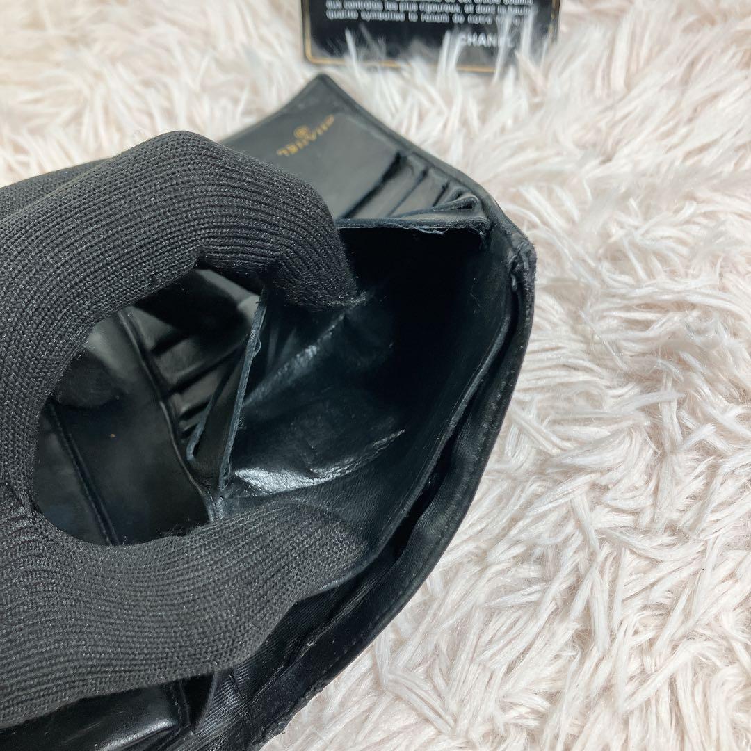 CHANEL ラムスキン ココマーク がま口 長財布 ギャランティカード 黒