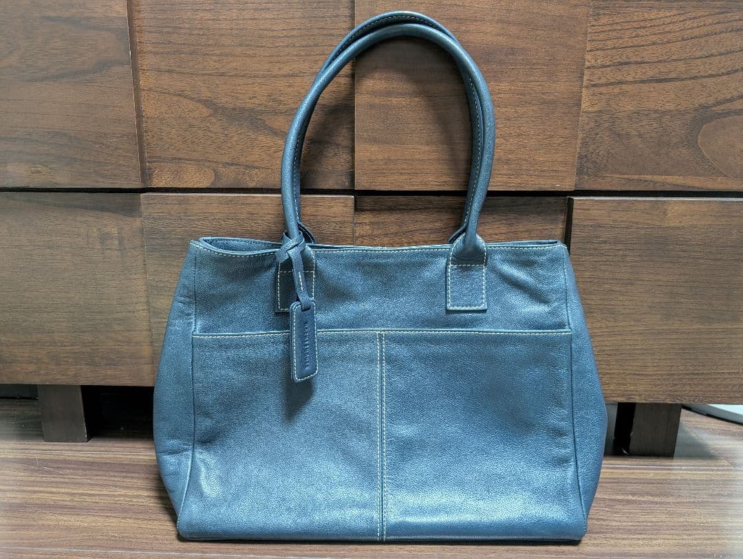 【極美品】マザーハウス トートバッグ 本革 ネイビー 間口2way A4収納可