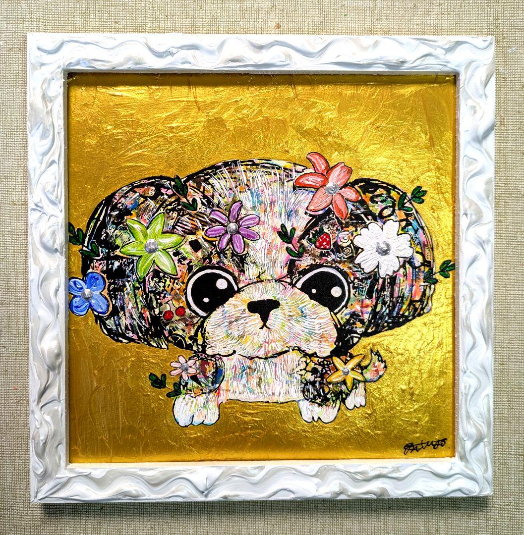 手作り額付き作品　title「静かなるドンわんこ」