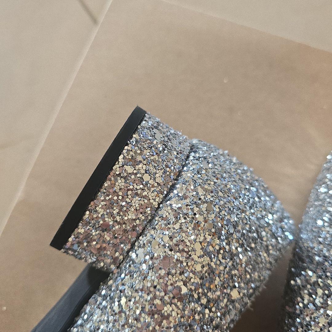 美品 Miu Miu シルバー ビジュー フラットシューズ