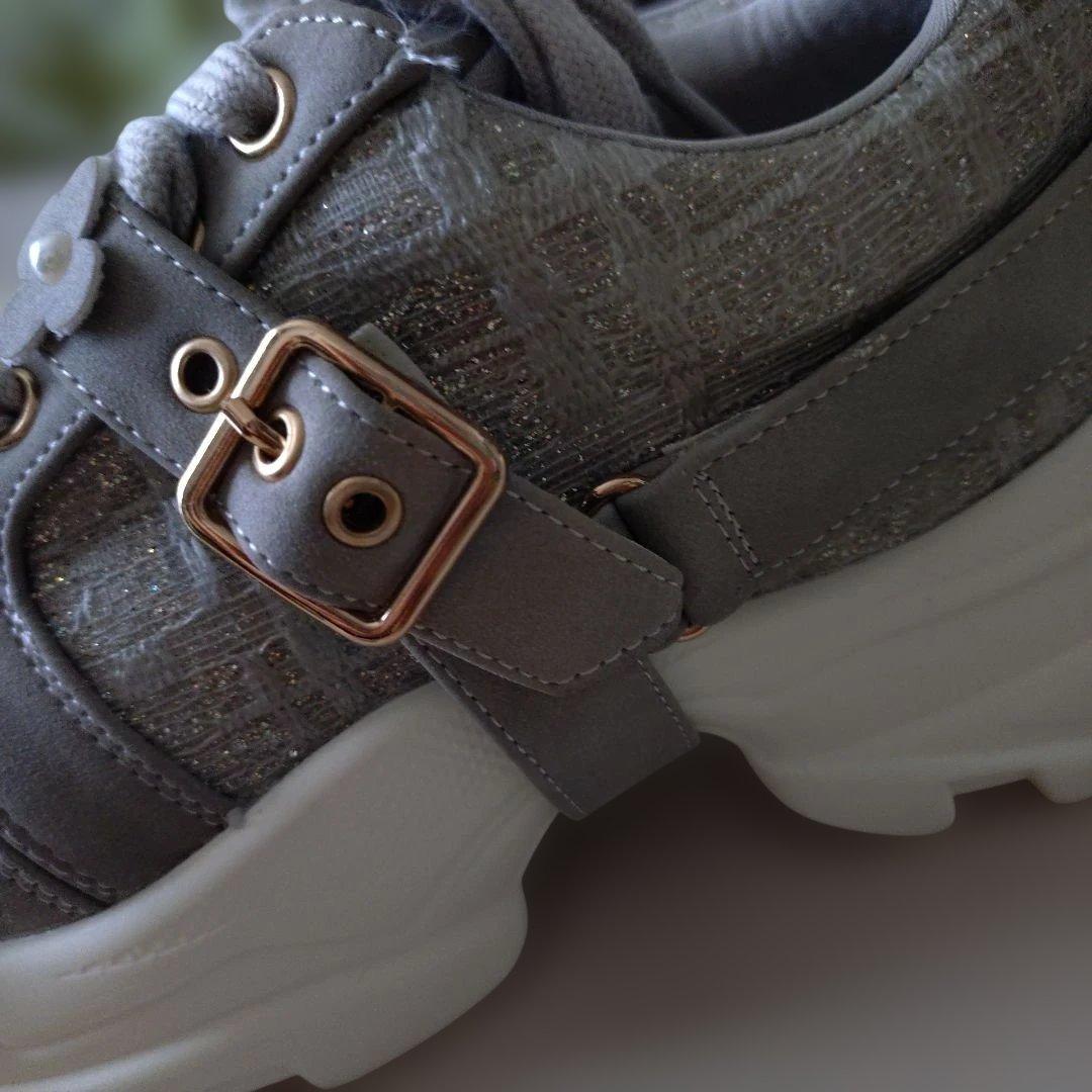 【専用】ESPERANZA 厚底スニーカー ツイード グレー フラワーベルト