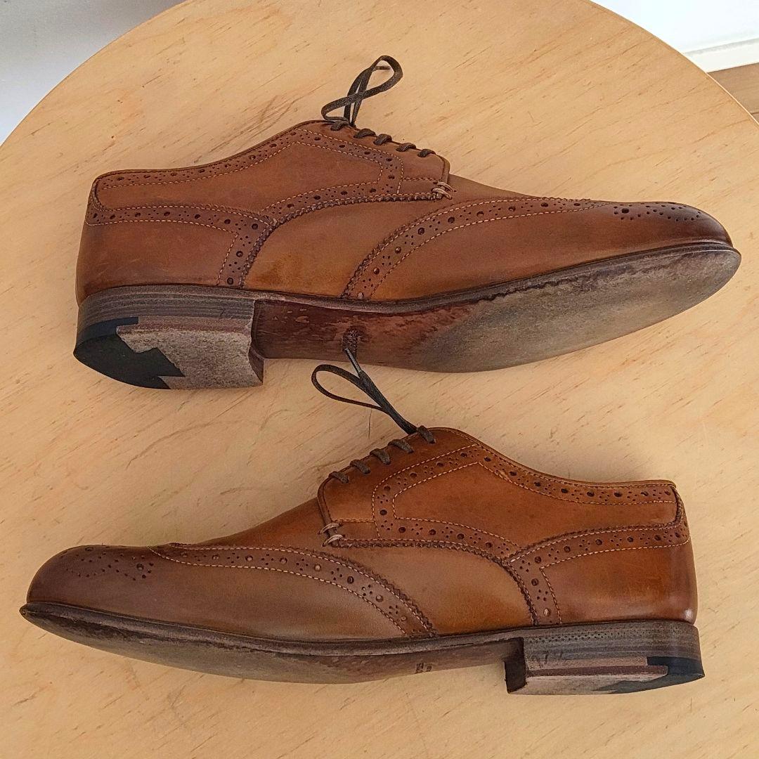 セルジオロッシ　ブラウン レザー ウィングチップ ドレスシューズ　レザーソール