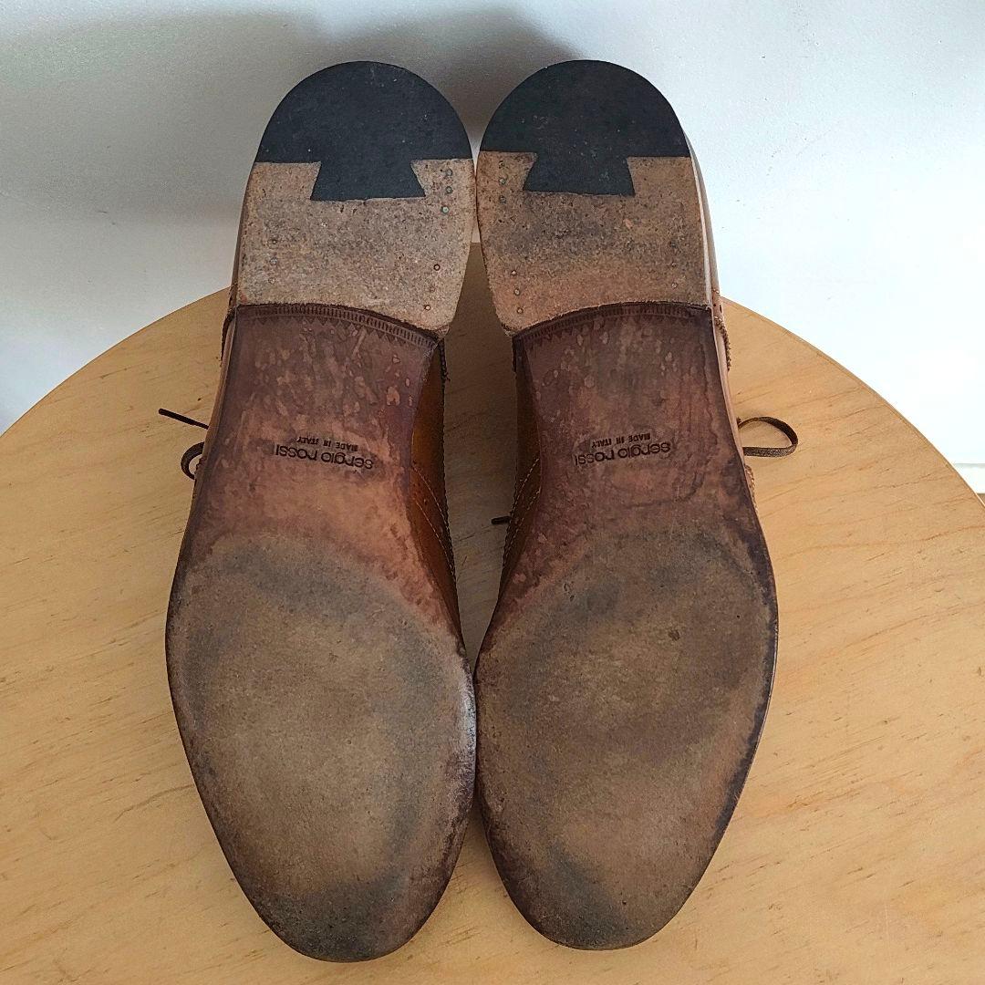 セルジオロッシ　ブラウン レザー ウィングチップ ドレスシューズ　レザーソール