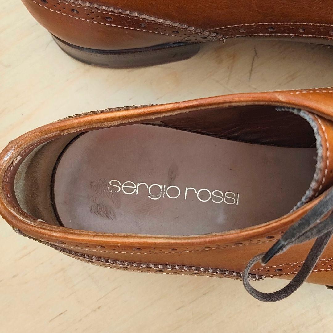 セルジオロッシ　ブラウン レザー ウィングチップ ドレスシューズ　レザーソール