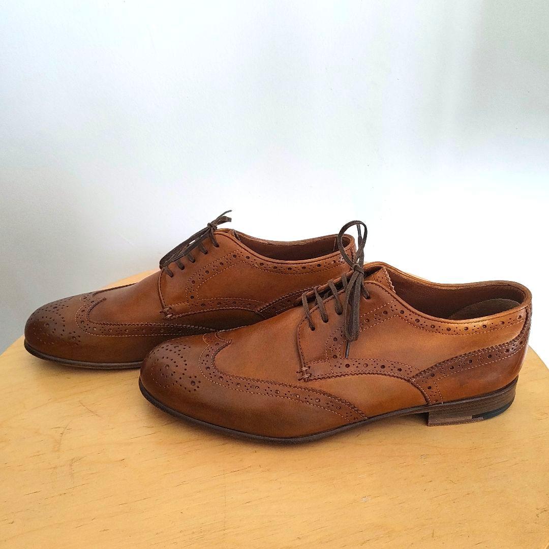 セルジオロッシ　ブラウン レザー ウィングチップ ドレスシューズ　レザーソール