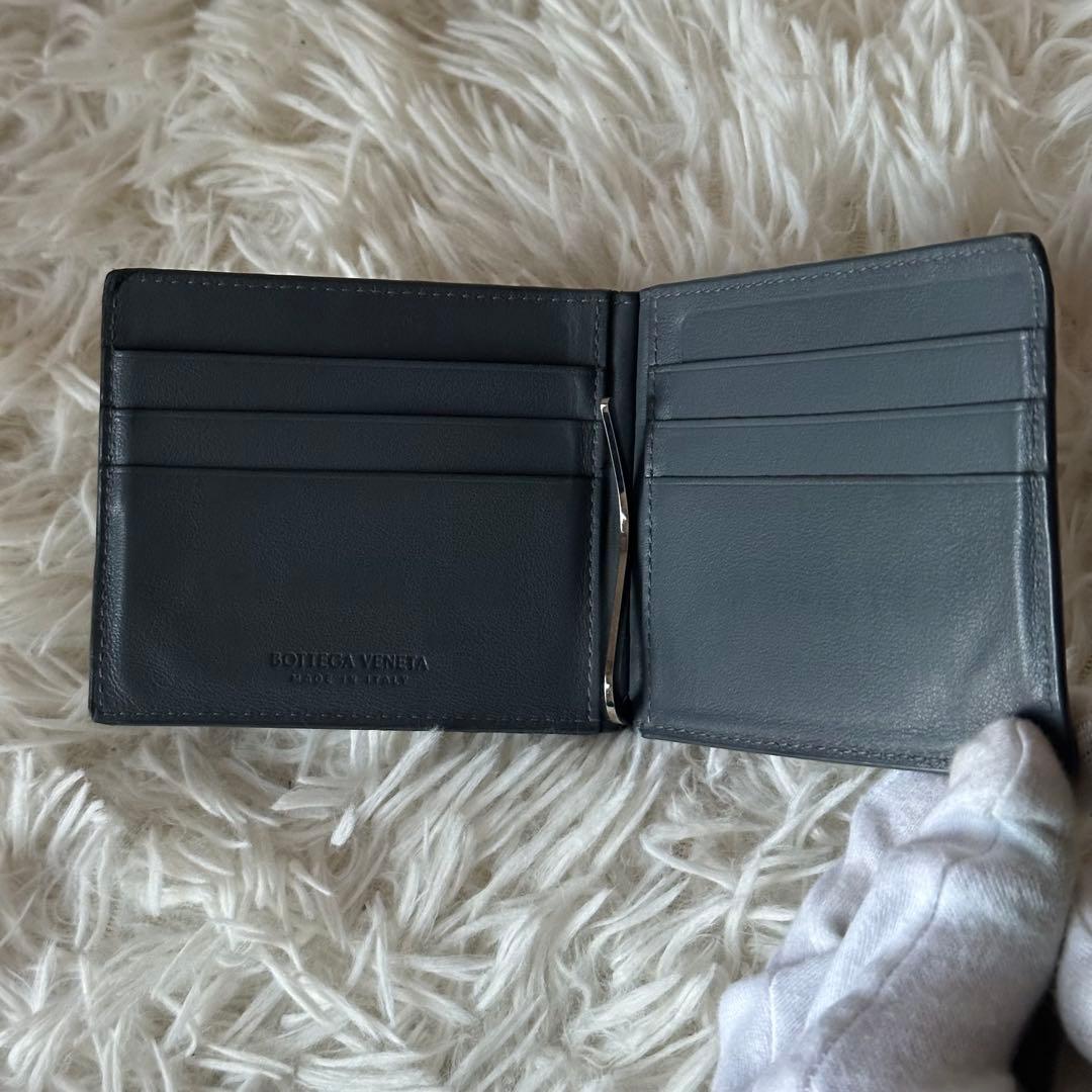 ボッテガヴェネタ マネークリップ 箱付き マキシイントレチャート レザー グレー