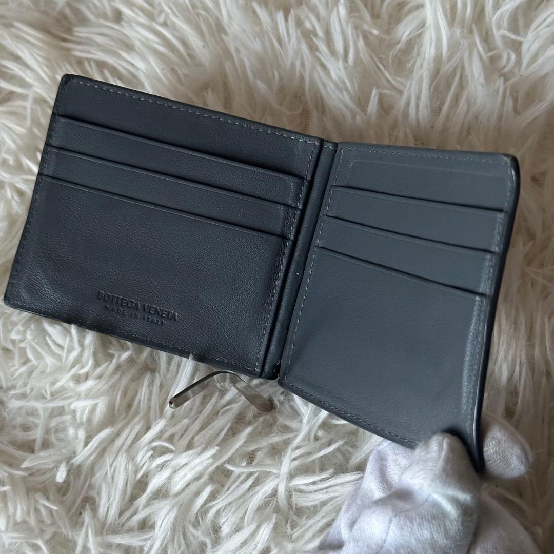 ボッテガヴェネタ マネークリップ 箱付き マキシイントレチャート レザー グレー