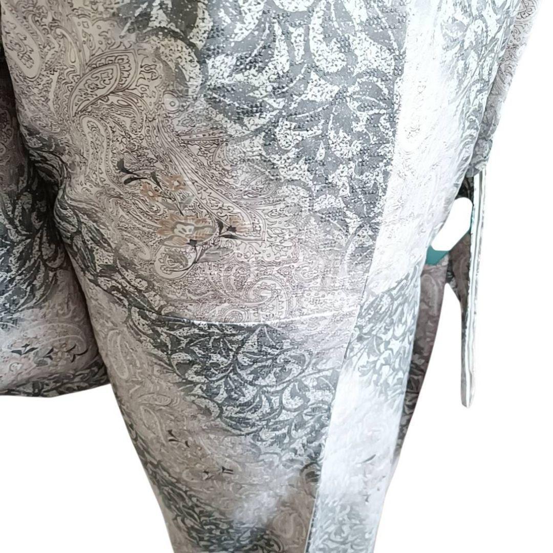 LULU64 着物 小紋 袷 洗える着物 ペイズリー 花 叩き染め調 白 紫