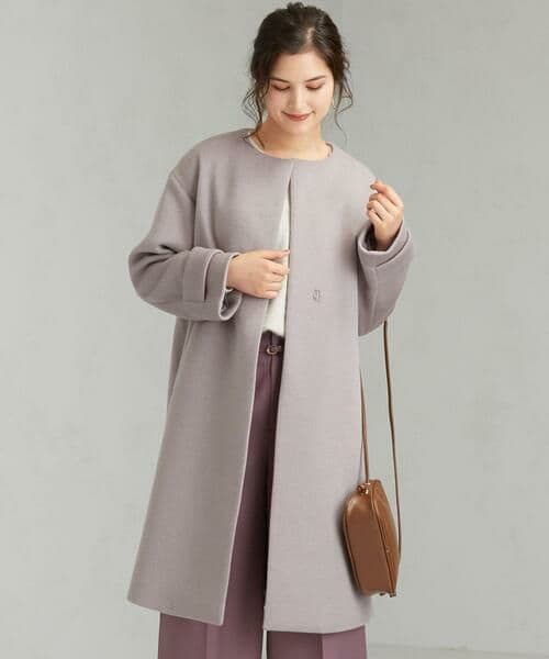 green label relaxingアンゴラビーバースリットノーカラーコート