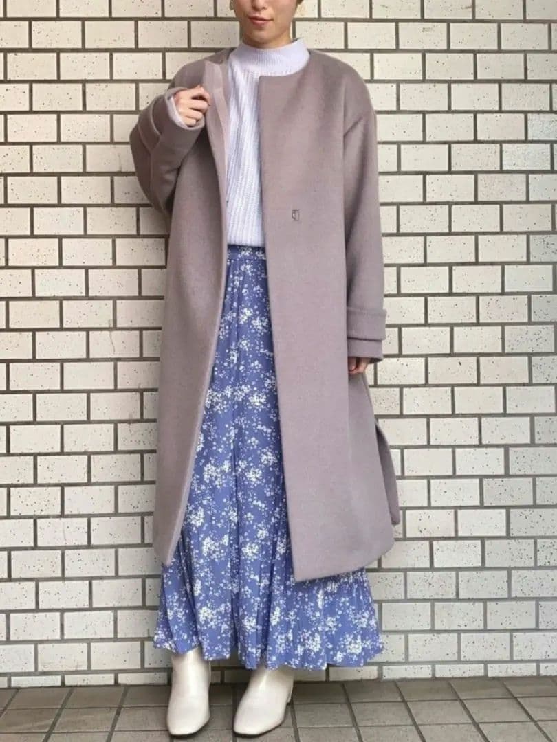 green label relaxingアンゴラビーバースリットノーカラーコート