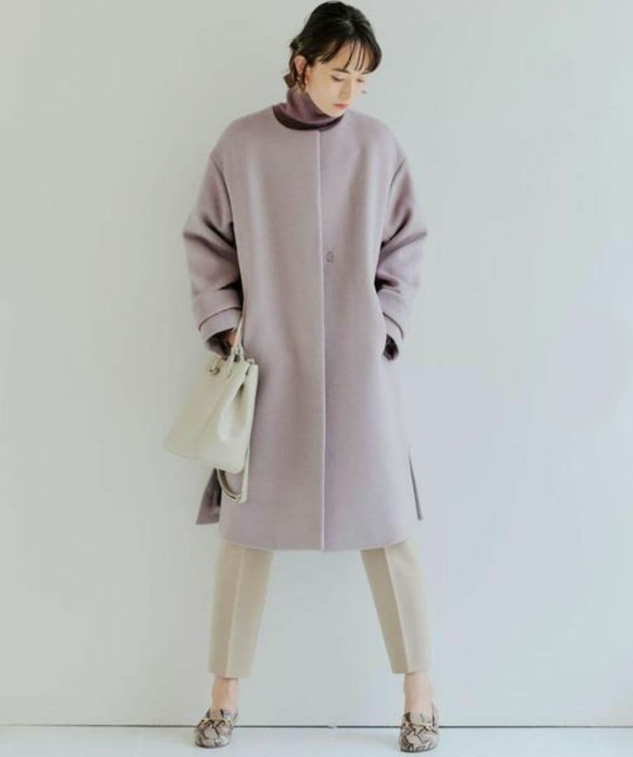 green label relaxingアンゴラビーバースリットノーカラーコート