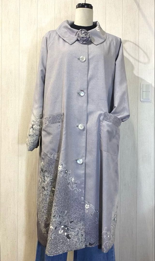 正絹紬 訪問着 白大島紬 リバーシブル コート