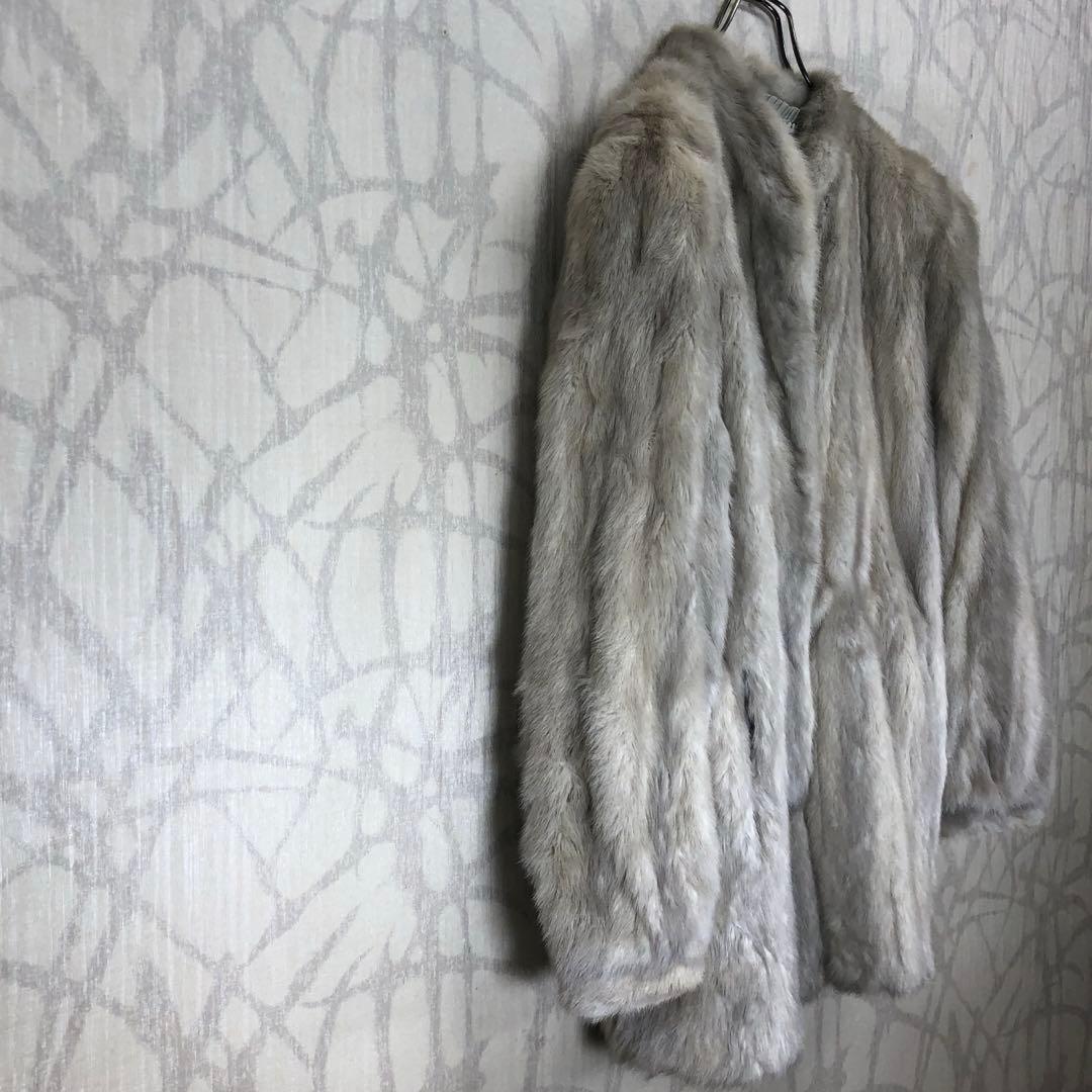 毛皮　ミンク感　グレー　ファーコート　高級感 R