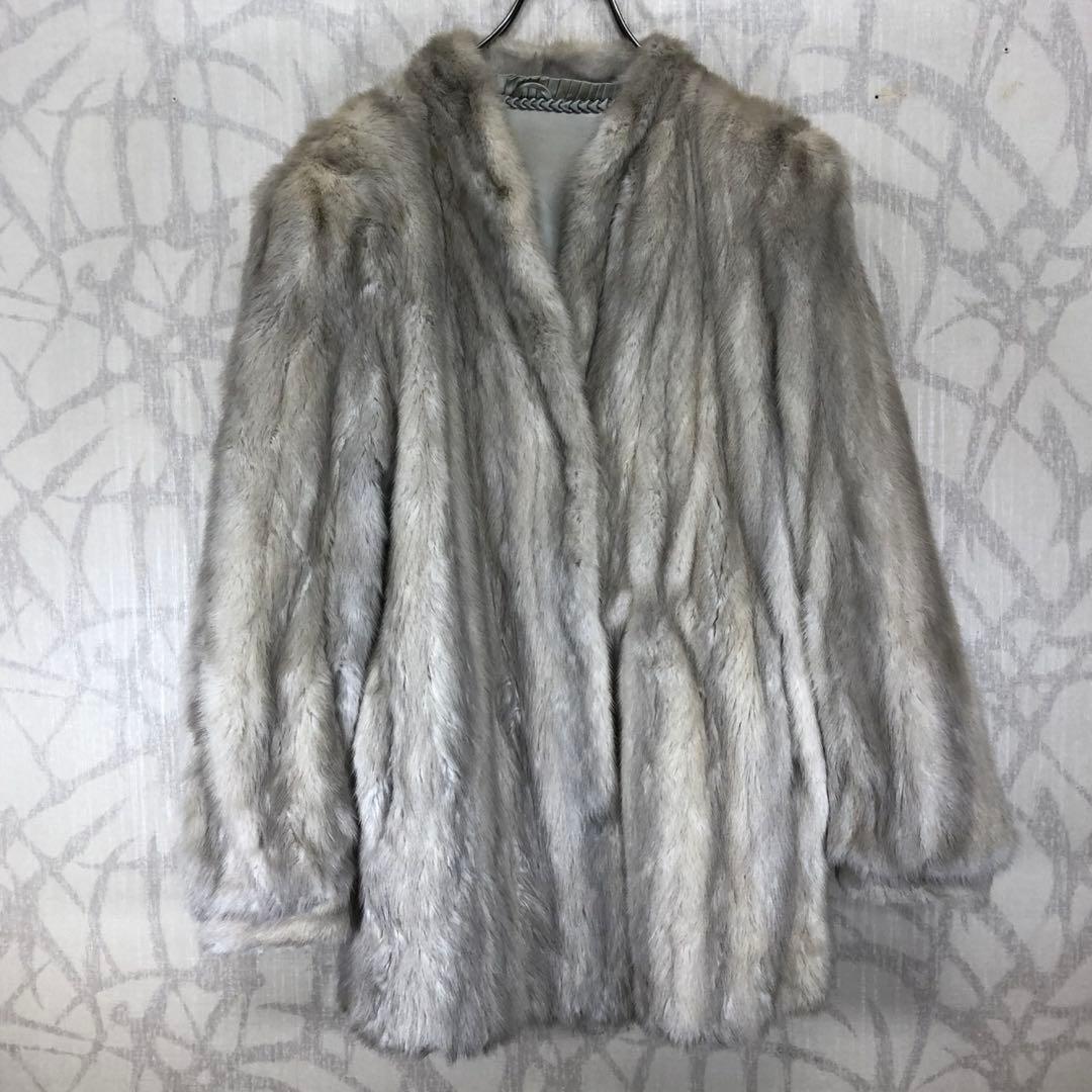 毛皮　ミンク感　グレー　ファーコート　高級感 R