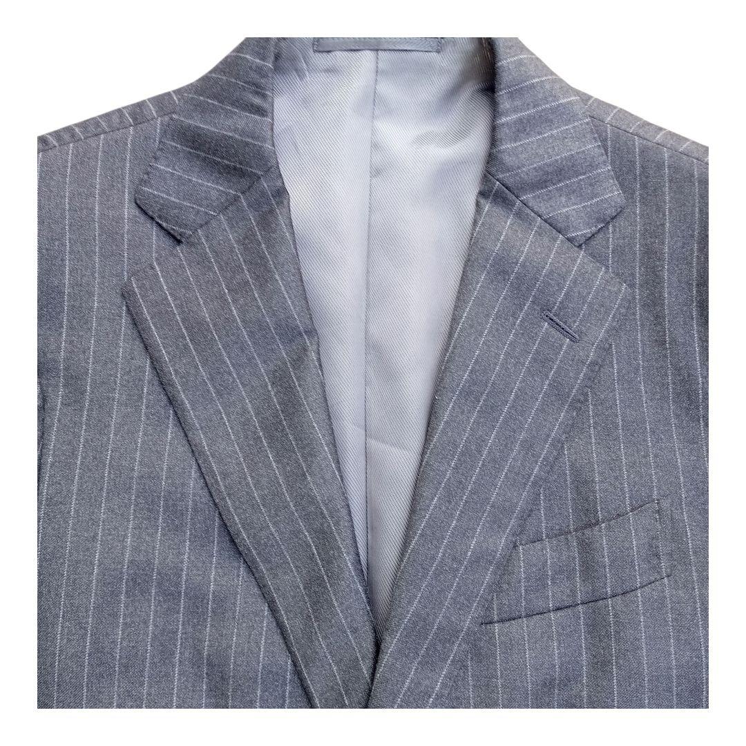美品 ビームスF フランネルチョークストライプスーツ チャコールグレー 44