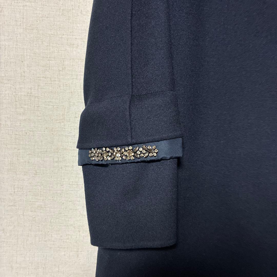 s MAXMARA ネイビー　一枚仕立て　2wayコート　取り外し可能　ビジュー