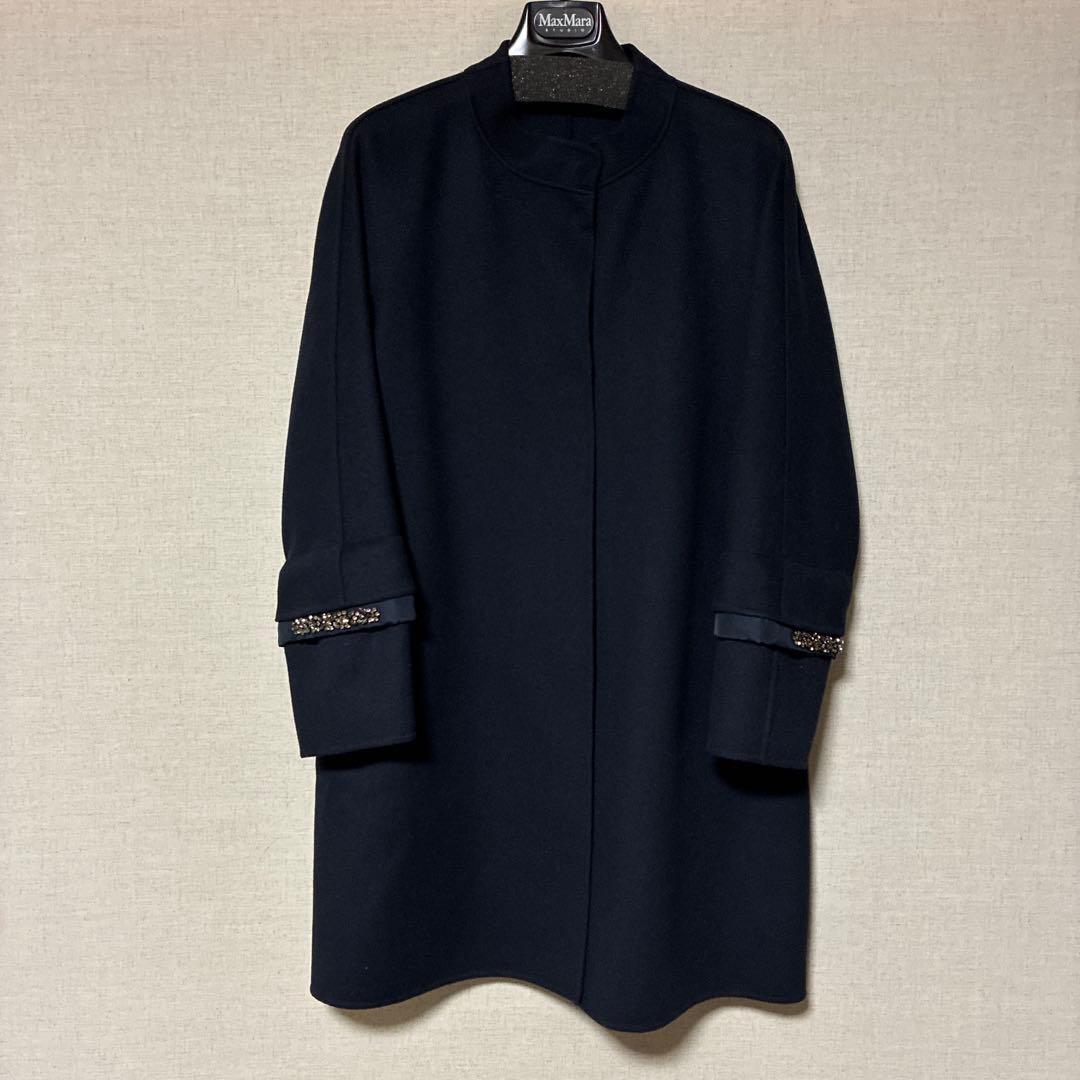 s MAXMARA ネイビー　一枚仕立て　2wayコート　取り外し可能　ビジュー