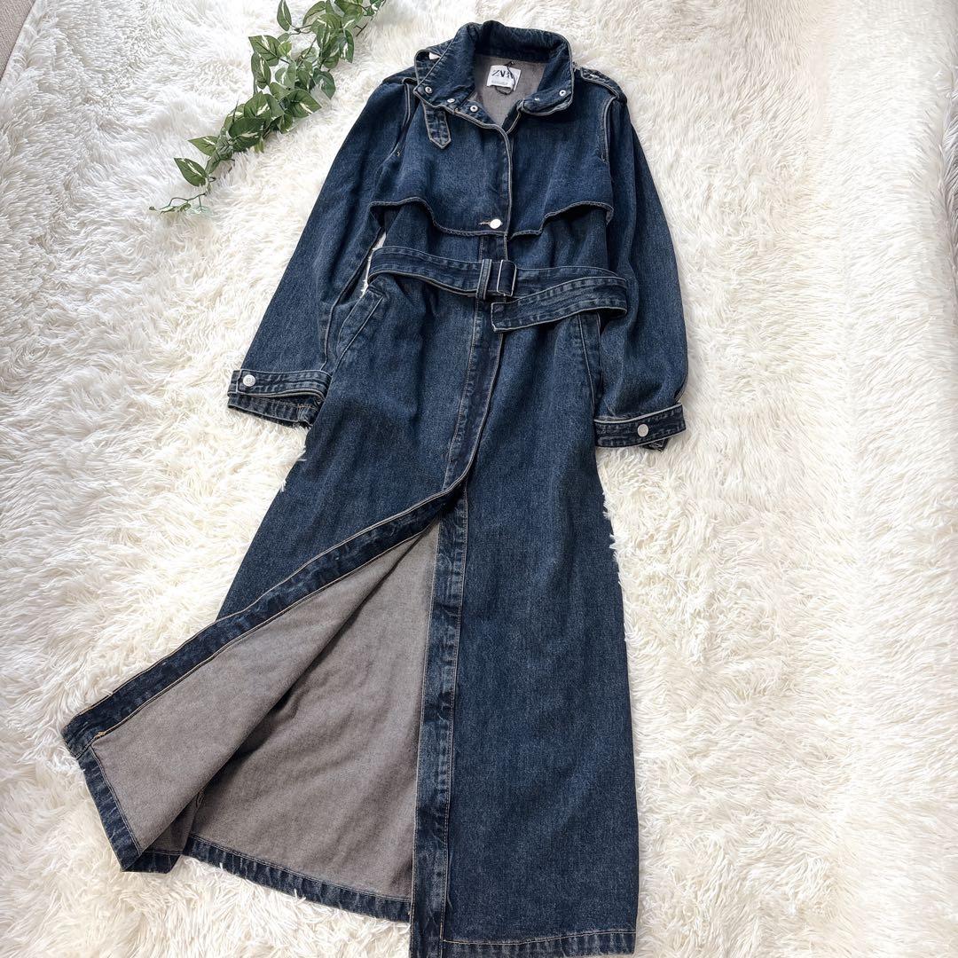 【未使用】ZARA デニム トレンチコート ロングコート デニムコート M