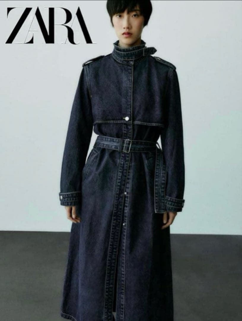 【未使用】ZARA デニム トレンチコート ロングコート デニムコート M