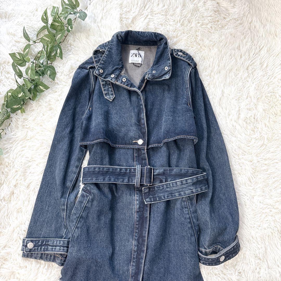 【未使用】ZARA デニム トレンチコート ロングコート デニムコート M