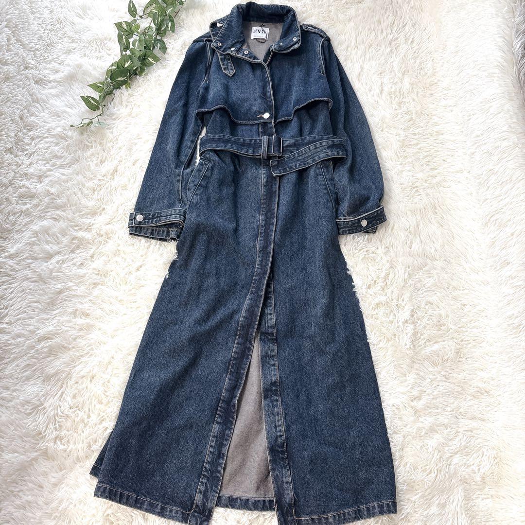 【未使用】ZARA デニム トレンチコート ロングコート デニムコート M