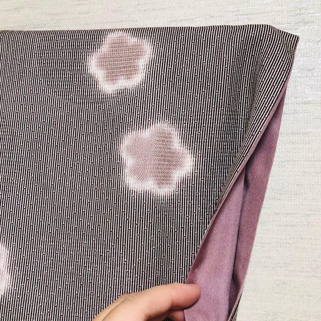 【美品　トールサイズ】江戸小紋　竹縞　桜　正絹　袷　裄丈70 身丈172