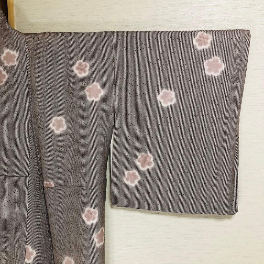 【美品　トールサイズ】江戸小紋　竹縞　桜　正絹　袷　裄丈70 身丈172