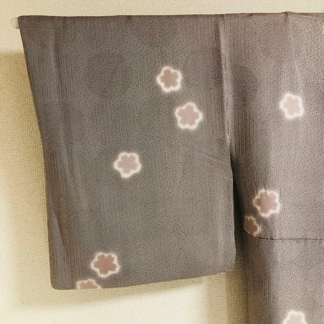 【美品　トールサイズ】江戸小紋　竹縞　桜　正絹　袷　裄丈70 身丈172