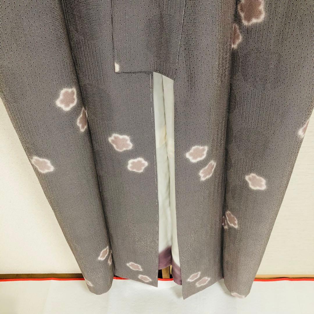 【美品　トールサイズ】江戸小紋　竹縞　桜　正絹　袷　裄丈70 身丈172