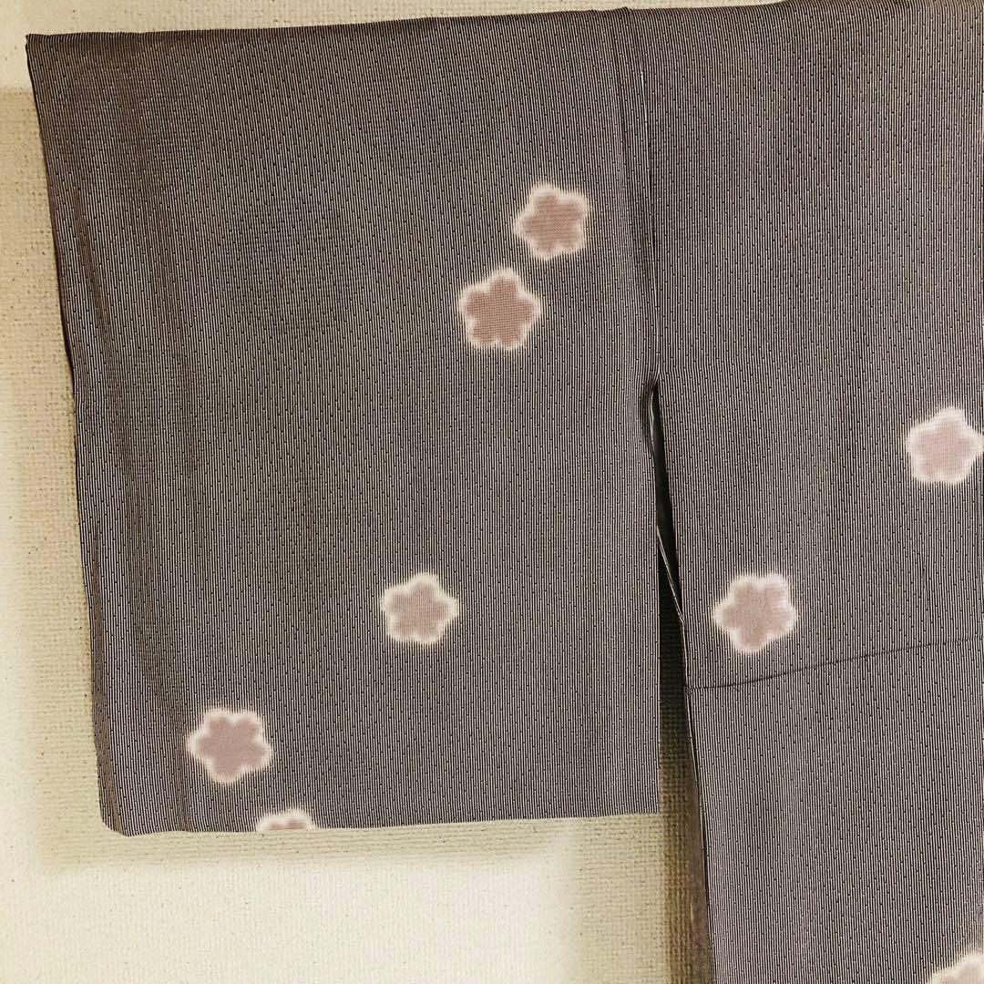 【美品　トールサイズ】江戸小紋　竹縞　桜　正絹　袷　裄丈70 身丈172