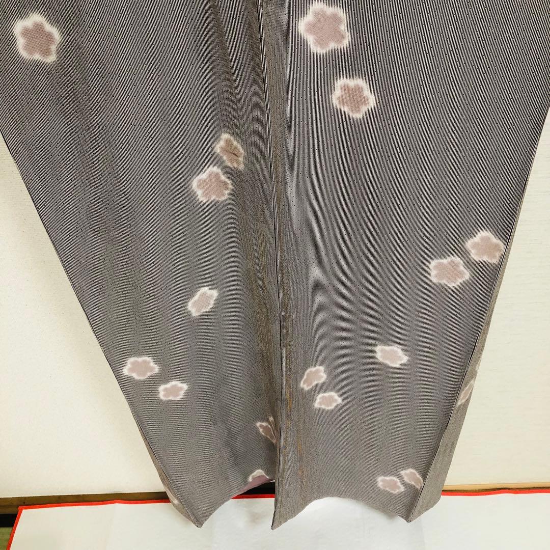 【美品　トールサイズ】江戸小紋　竹縞　桜　正絹　袷　裄丈70 身丈172